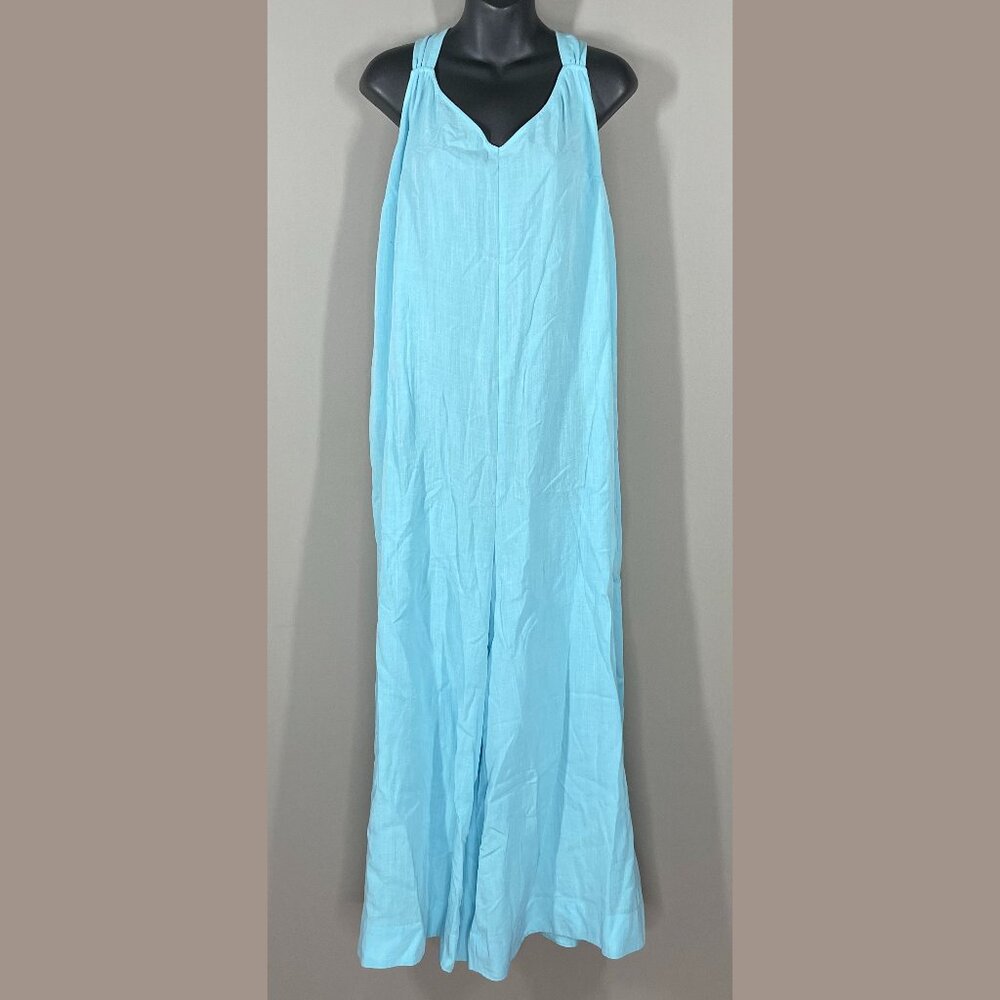 NEW Loft Jumpsuit Womens 2XL XXL plus blue wide leg preppy beach casual colorful